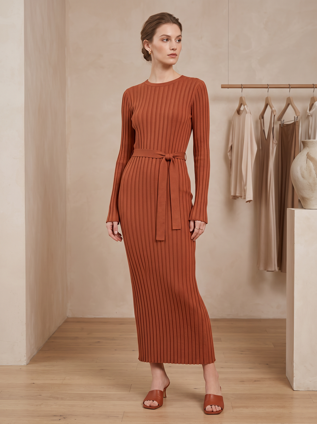 Long Sleeve Fitted Knit Maxi Dress for Women