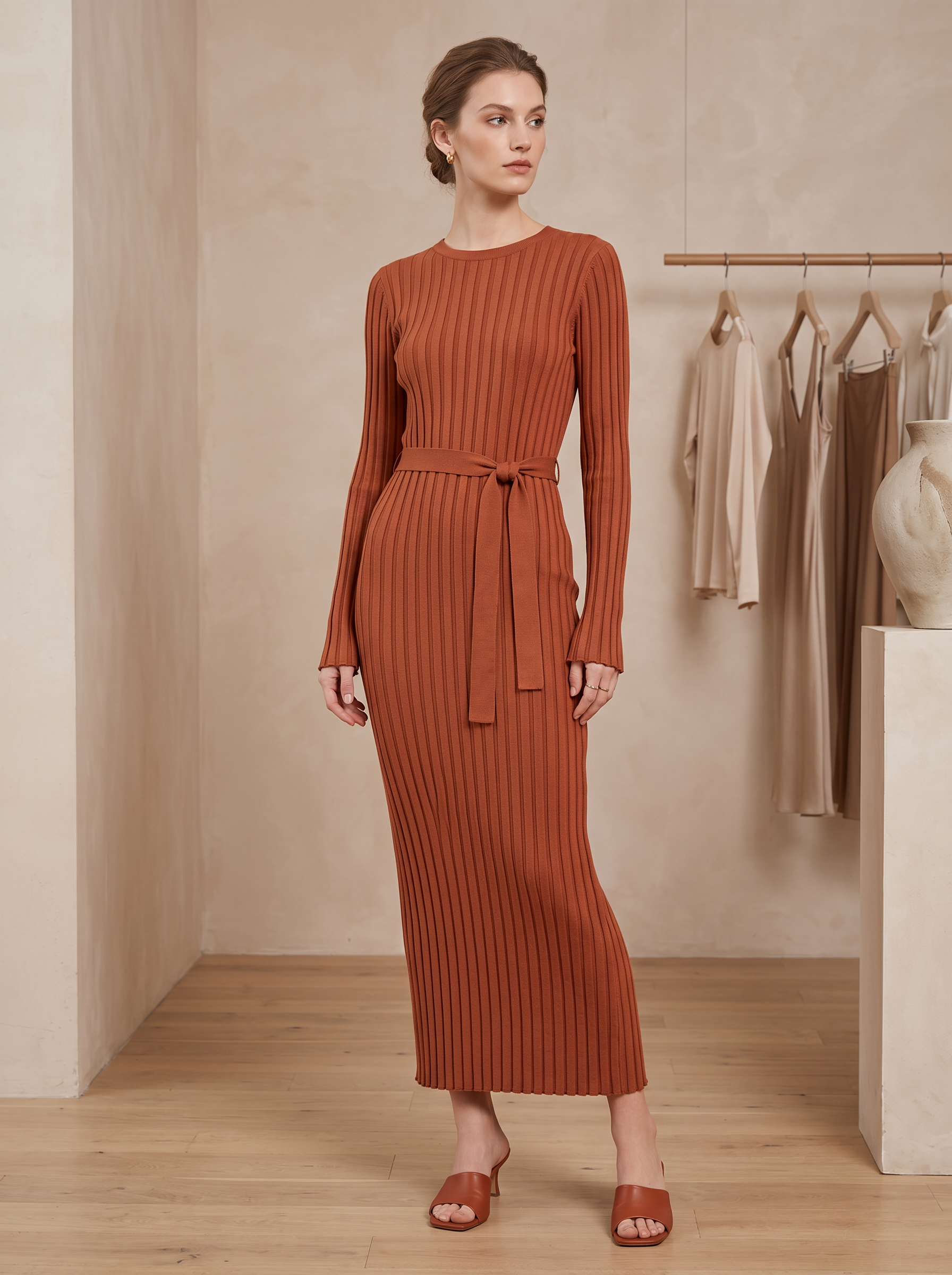 Long Sleeve Fitted Knit Maxi Dress for Women
