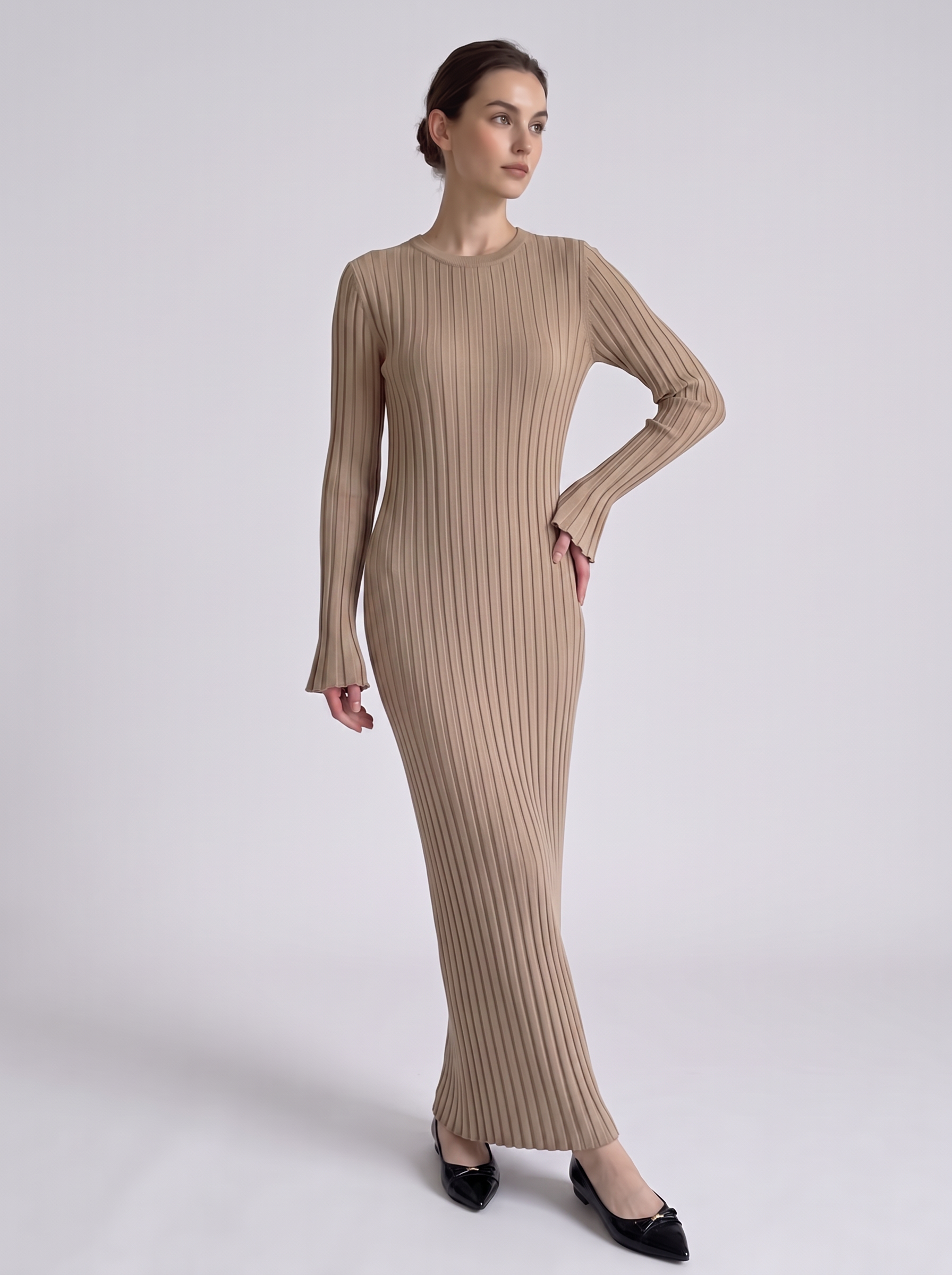 Long Sleeve Fitted Knit Maxi Dress for Women