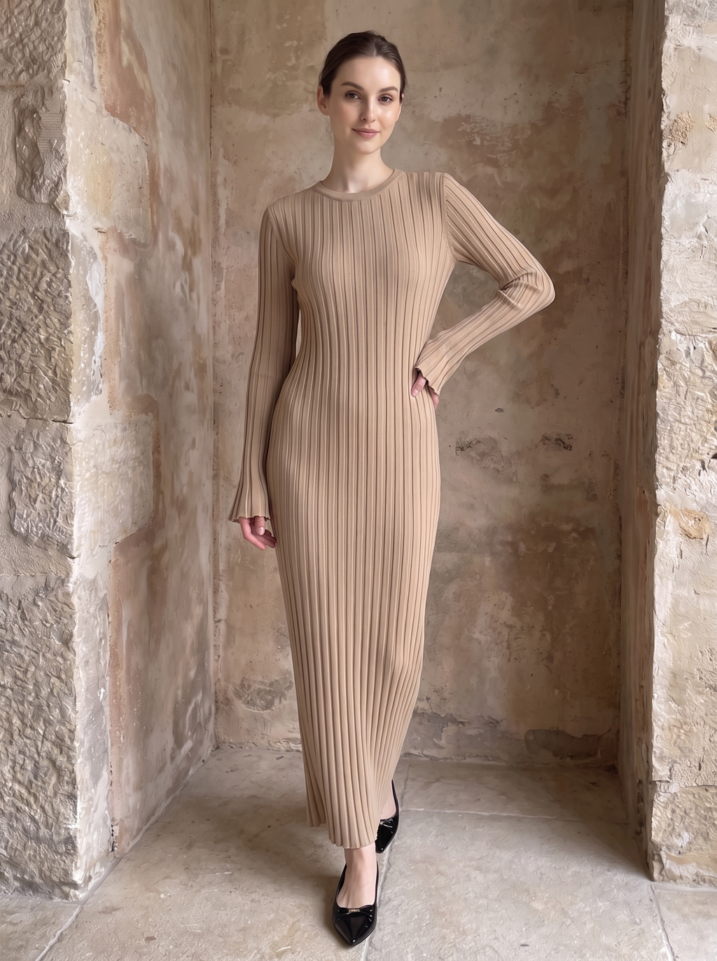 Long Sleeve Fitted Knit Maxi Dress for Women