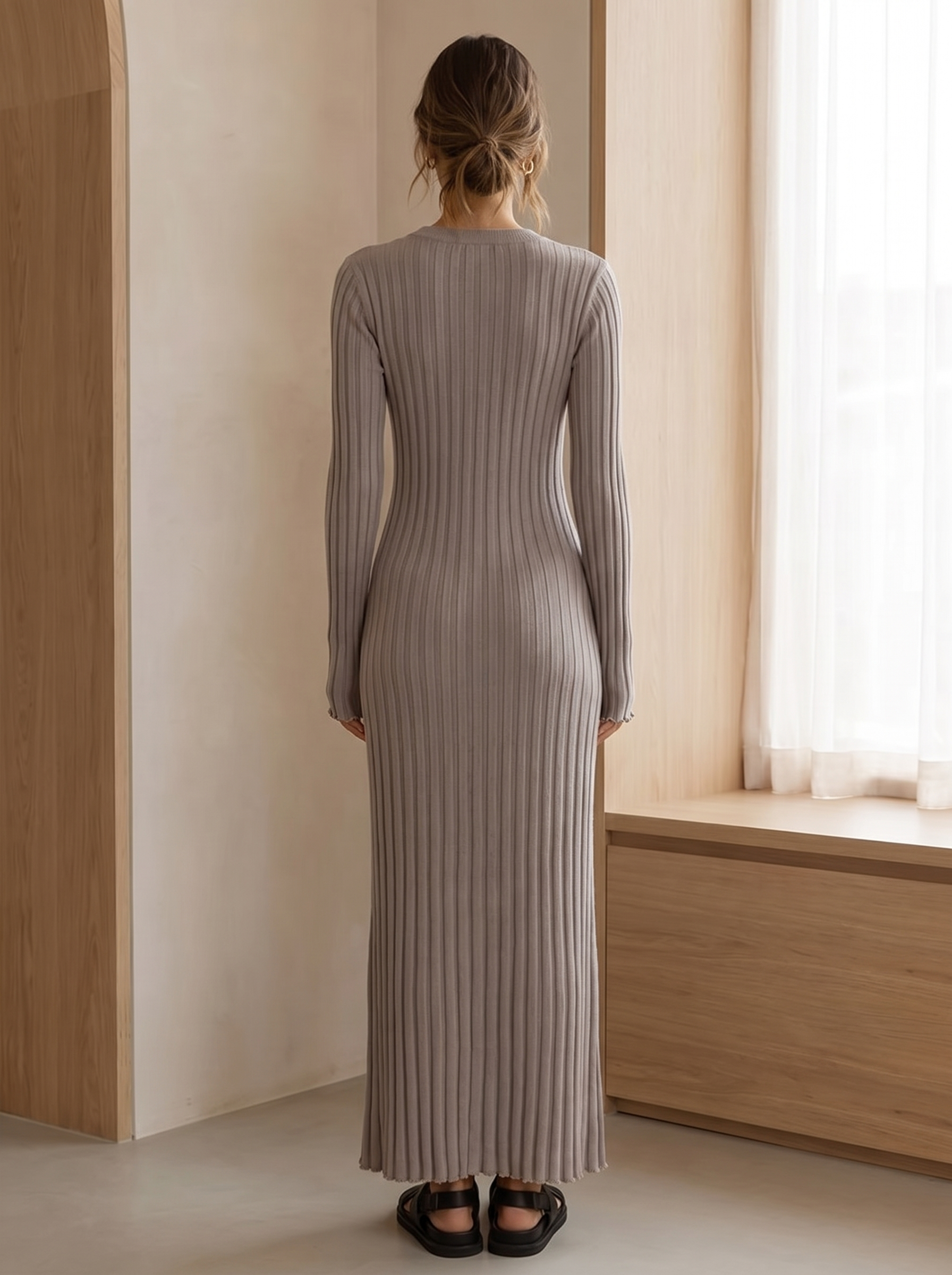 Long Sleeve Fitted Knit Maxi Dress for Women