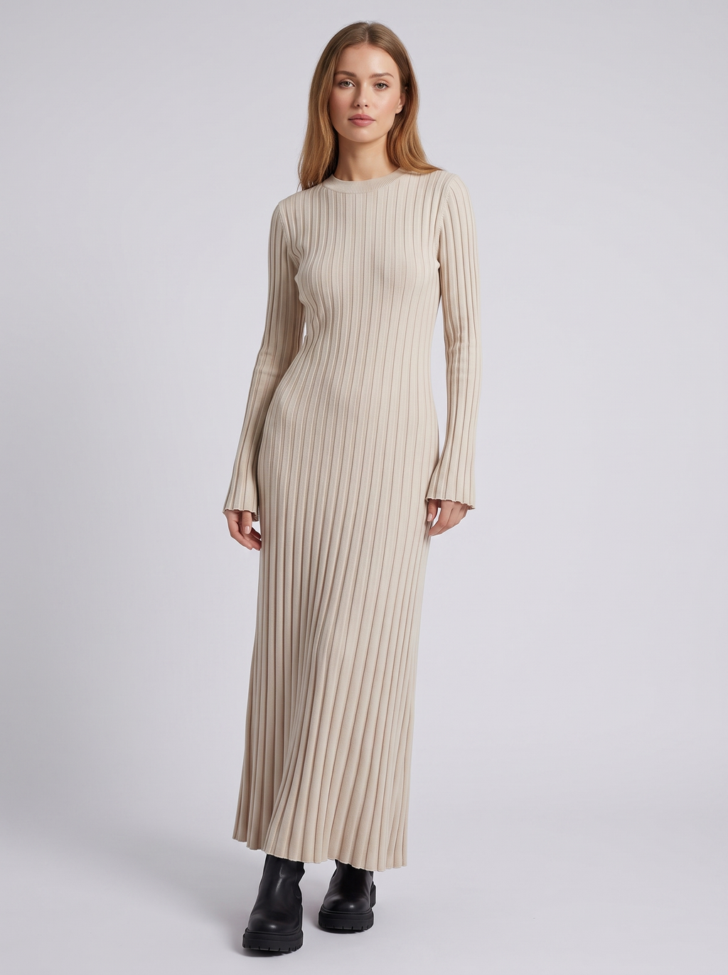 Long Sleeve Fitted Knit Maxi Dress for Women