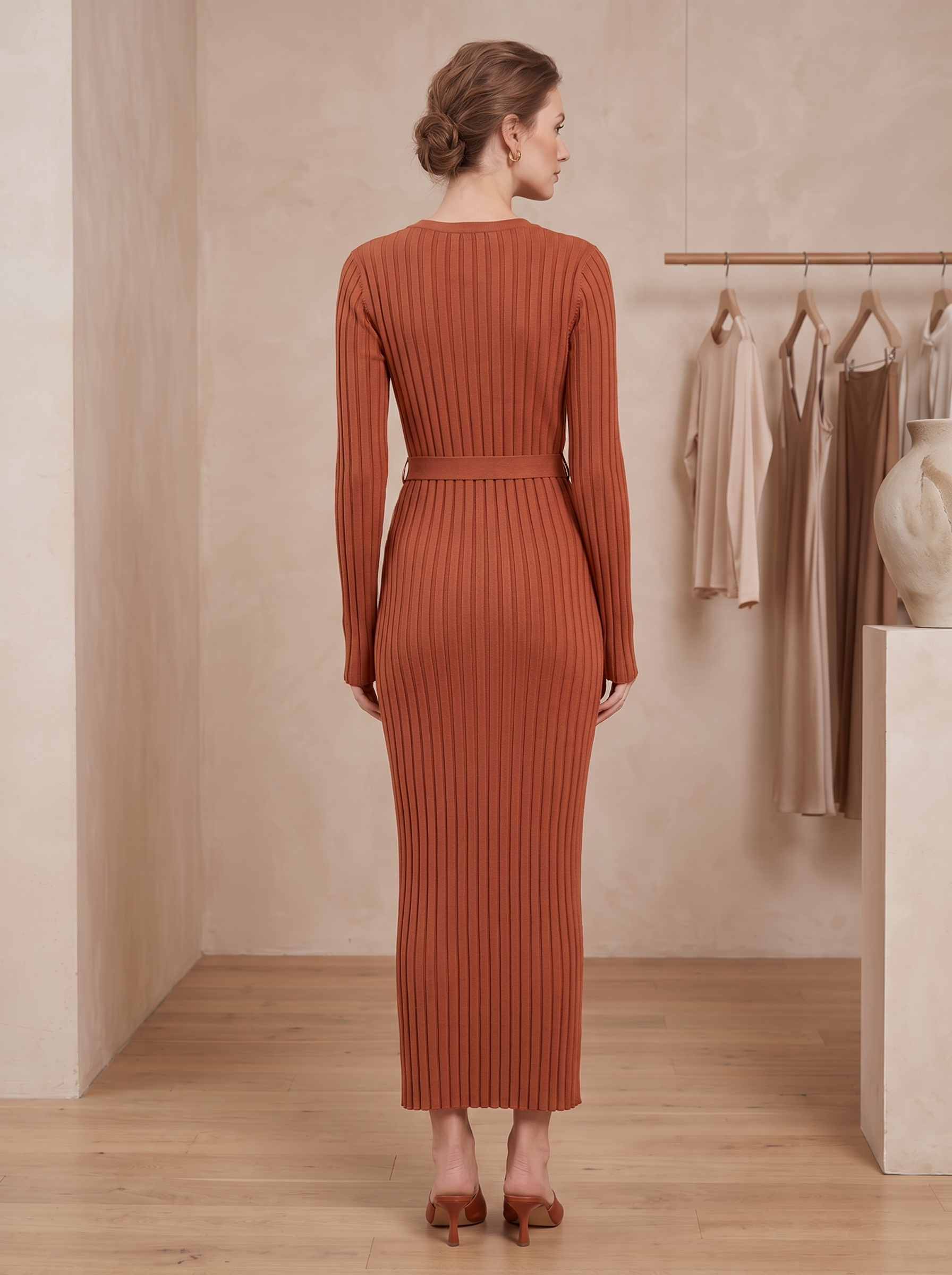 Long Sleeve Fitted Knit Maxi Dress for Women