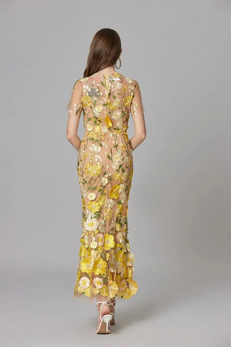 Women's Sleeveless Floral Embroidered A-Line Dress