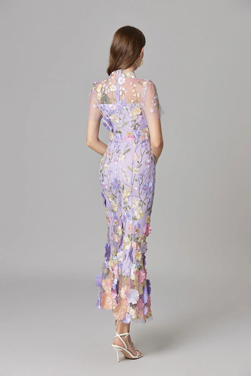 Women's Sleeveless Floral Embroidered A-Line Dress