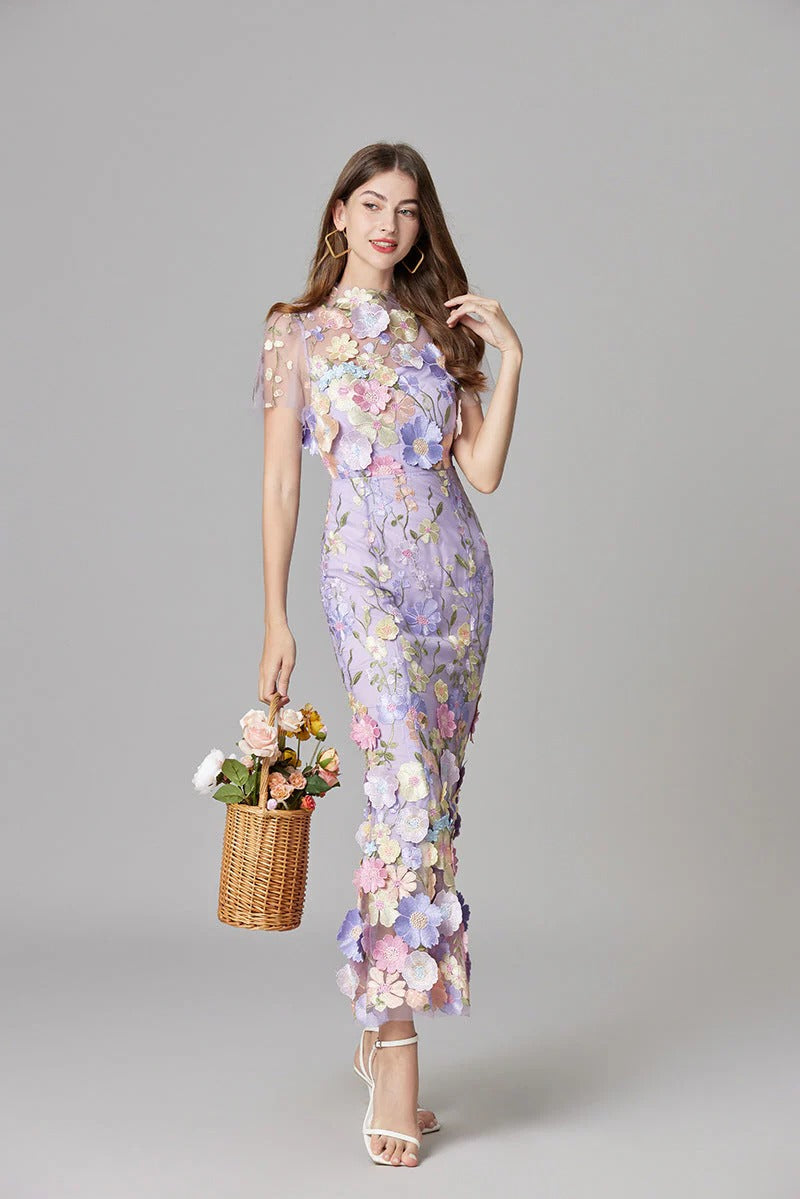 Women's Sleeveless Floral Embroidered A-Line Dress