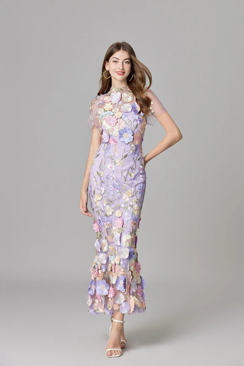 Women's Sleeveless Floral Embroidered A-Line Dress