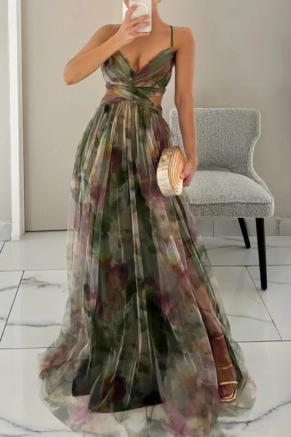 Floral Pleated Maxi Dress for Women
