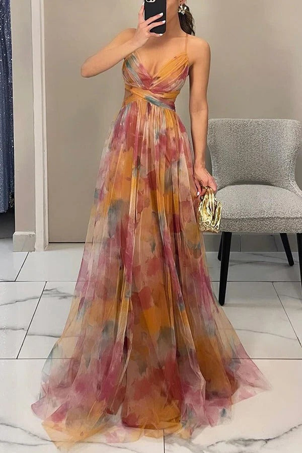 Floral Pleated Maxi Dress for Women