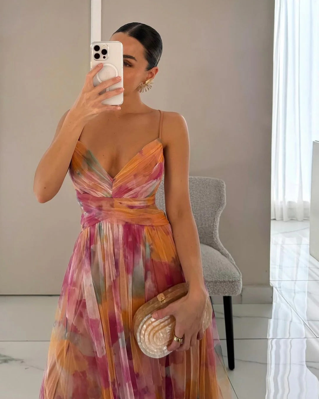 Floral Pleated Maxi Dress for Women