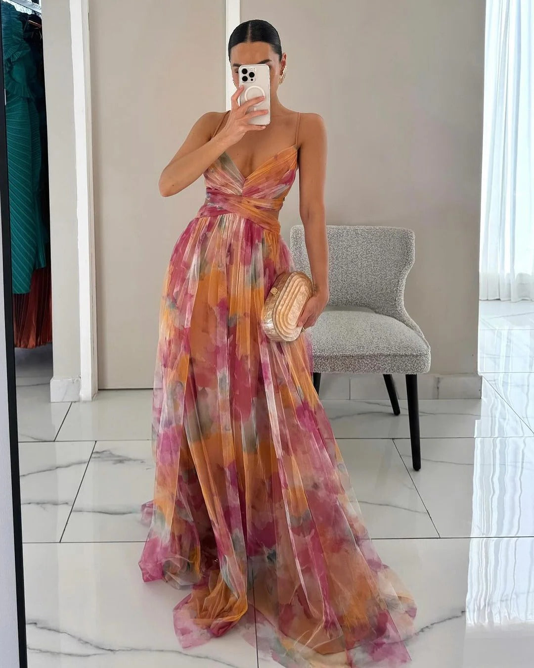 Floral Pleated Maxi Dress for Women