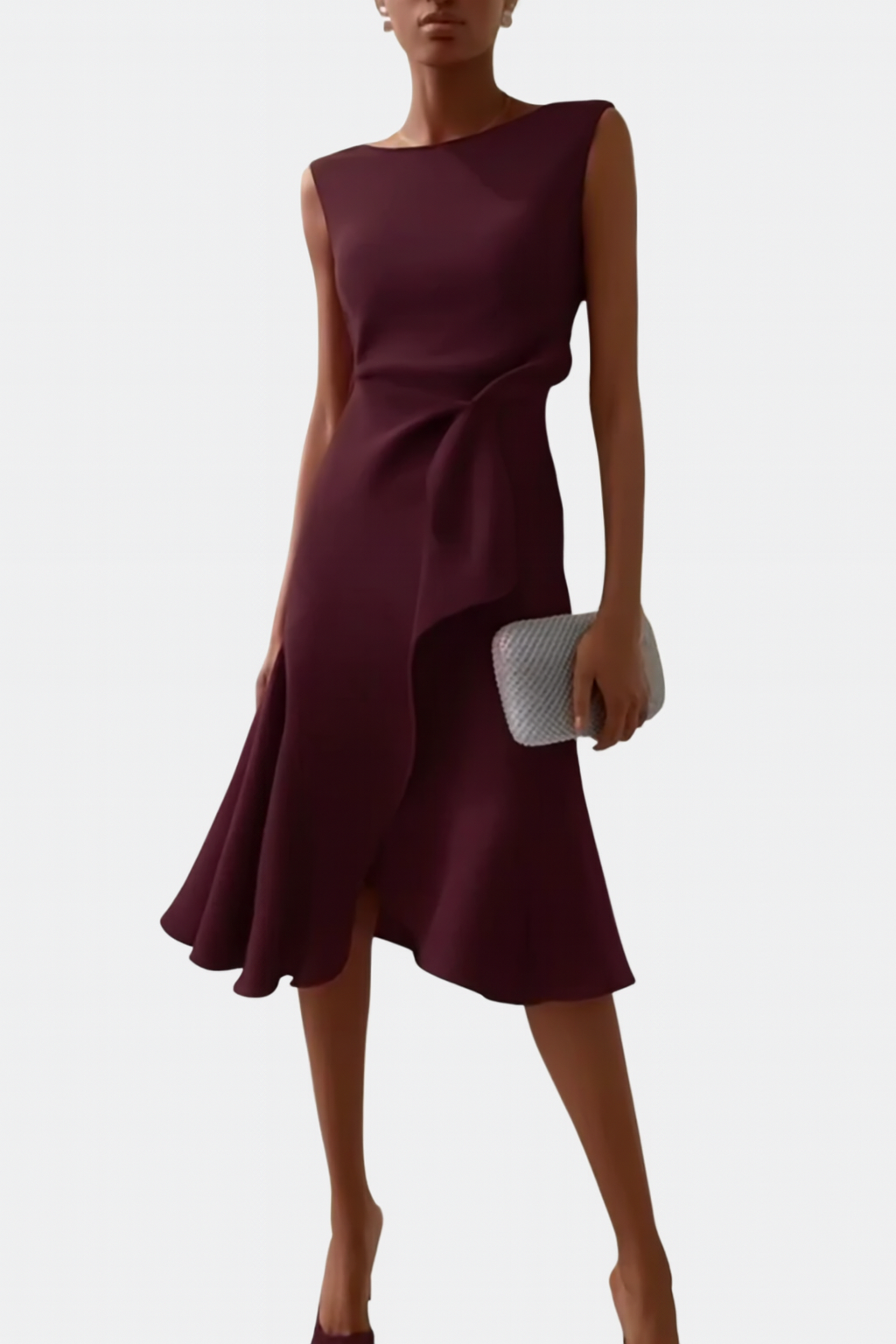 Asymmetric Draped Midi Dress for Women