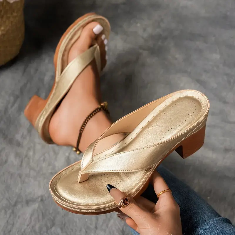 Chunky Heel Sandals with Herringbone Design for Women