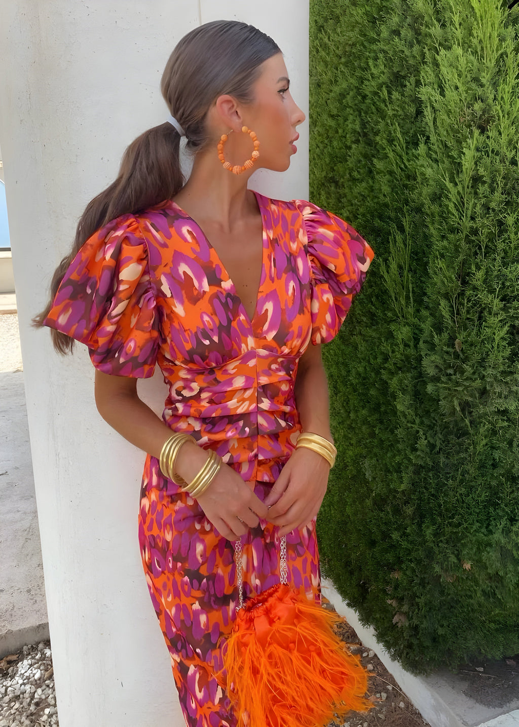 Elegant Dress with Pleated Sleeves for Women
