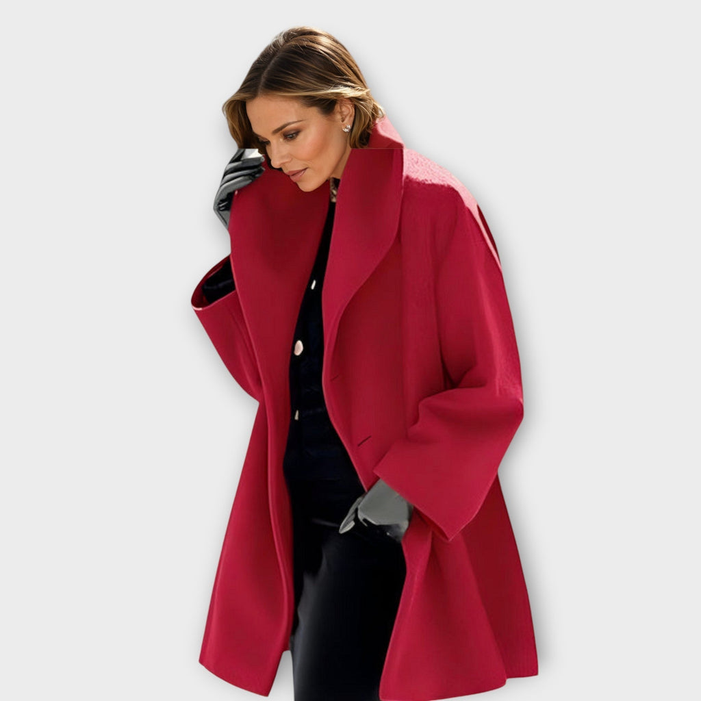 Women's Oversized Coat with Open Front, Wide Collar and Side Pockets