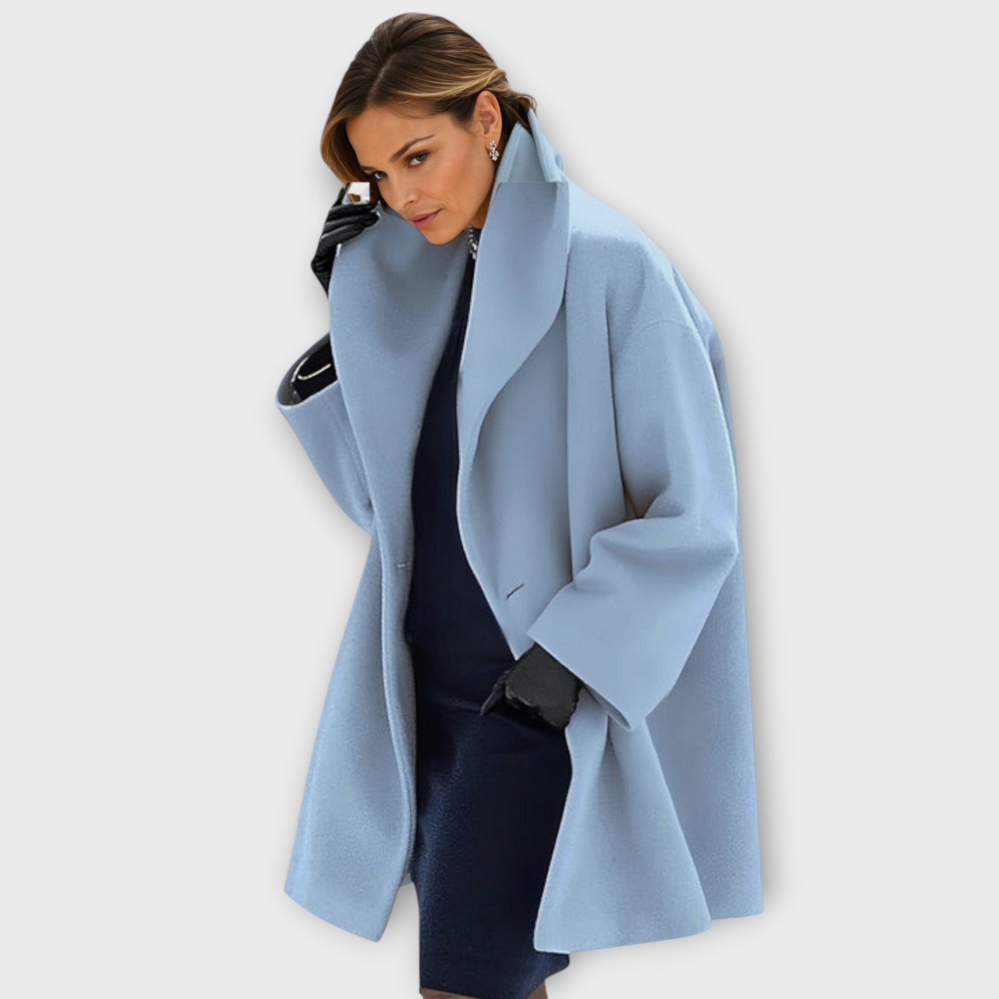 Women's Oversized Coat with Open Front, Wide Collar and Side Pockets