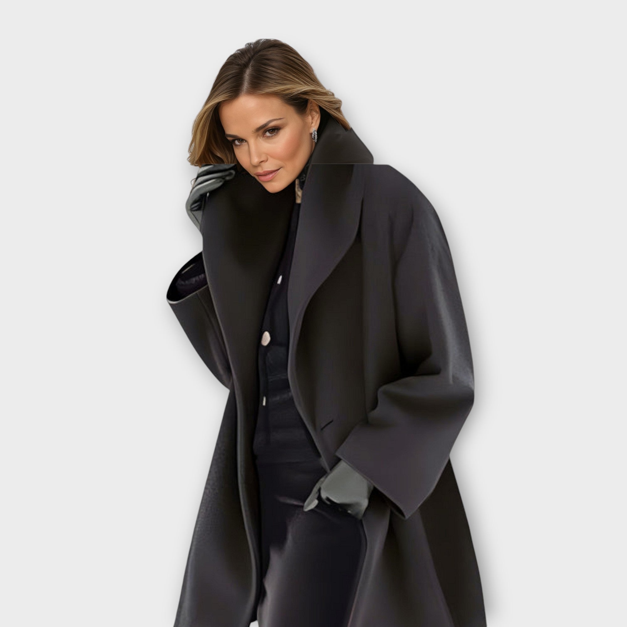 Women's Oversized Coat with Open Front, Wide Collar and Side Pockets