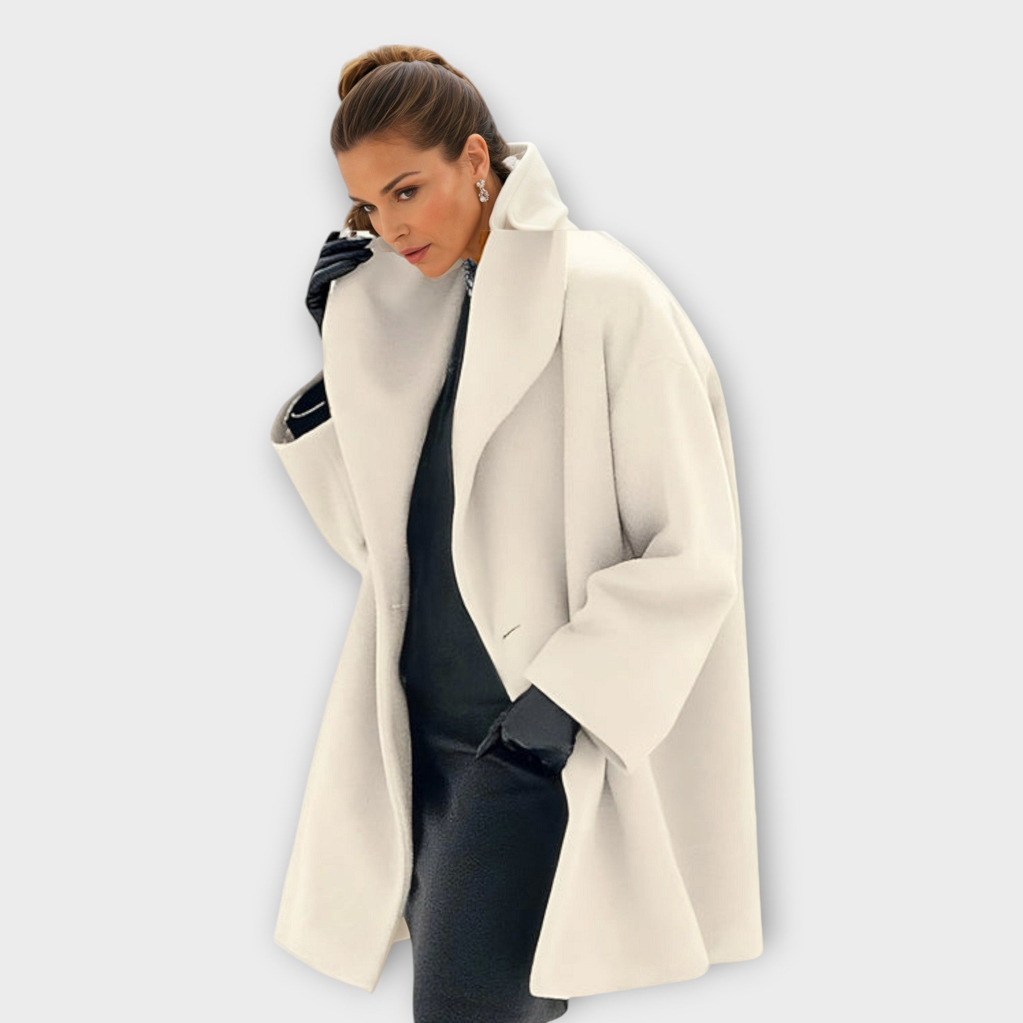 Women's Oversized Coat with Open Front, Wide Collar and Side Pockets
