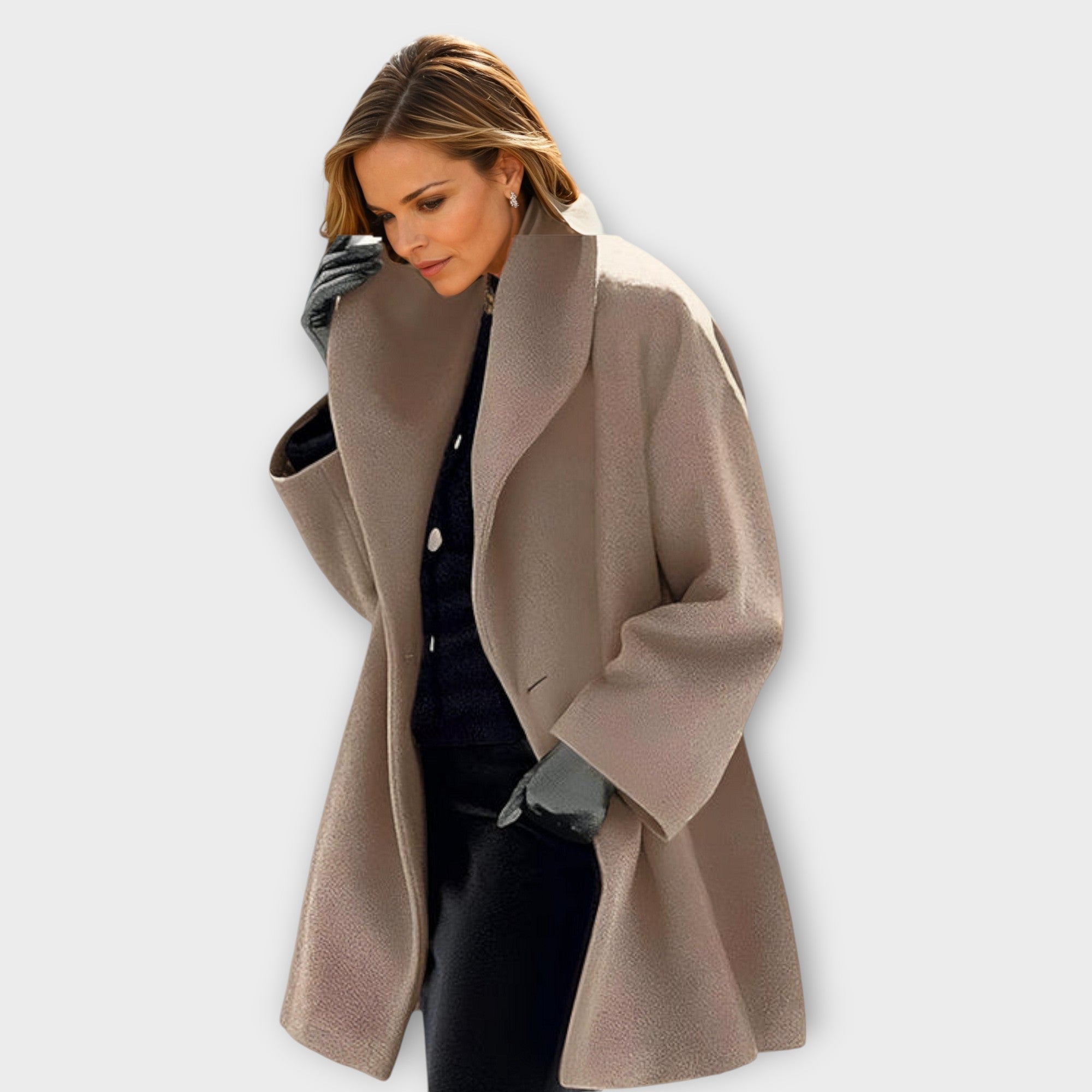 Women's Oversized Coat with Open Front, Wide Collar and Side Pockets