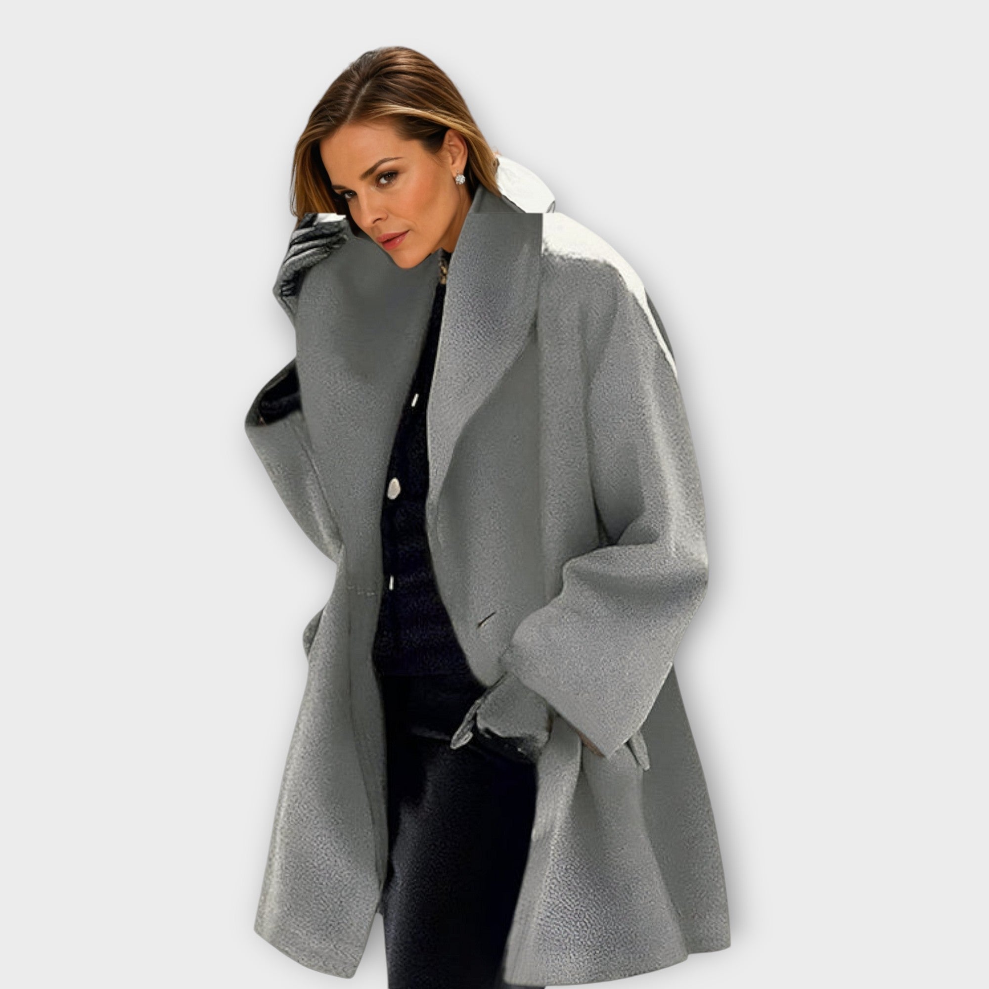 Women's Oversized Coat with Open Front, Wide Collar and Side Pockets