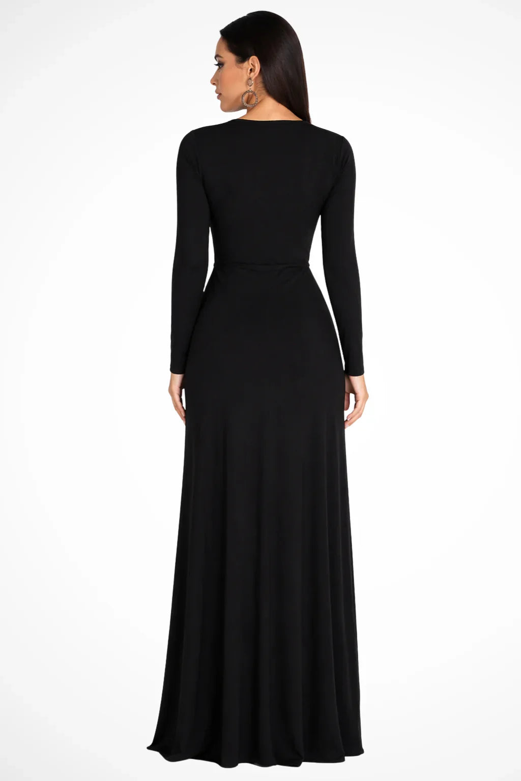 Long Sleeve Deep V Neck Maxi Dress with Side Slit for Women