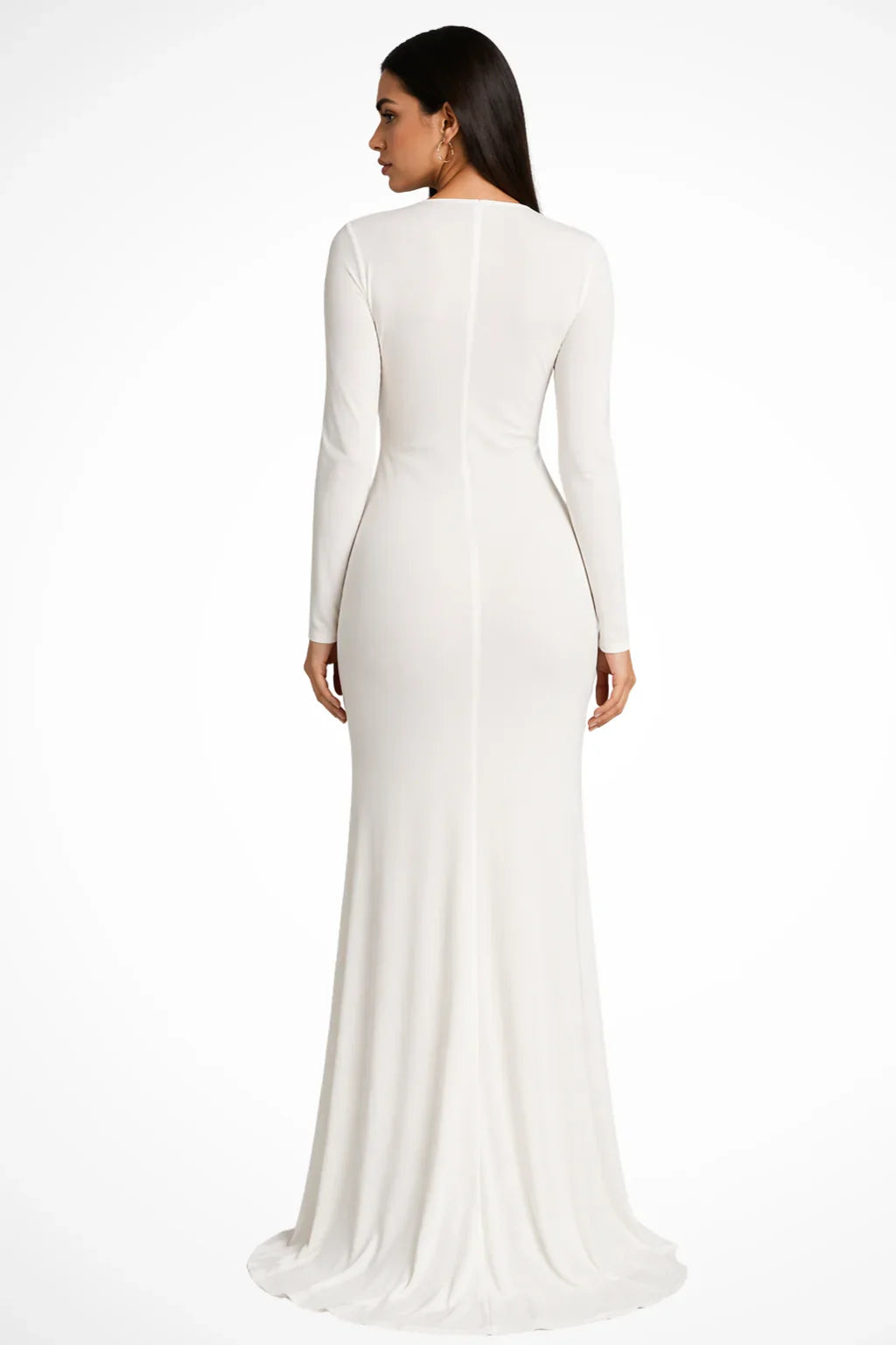 Long Sleeve Deep V Neck Maxi Dress with Side Slit for Women