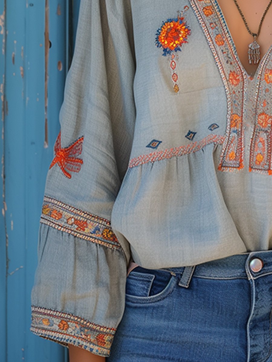 Printed V-neck Blouse for Women