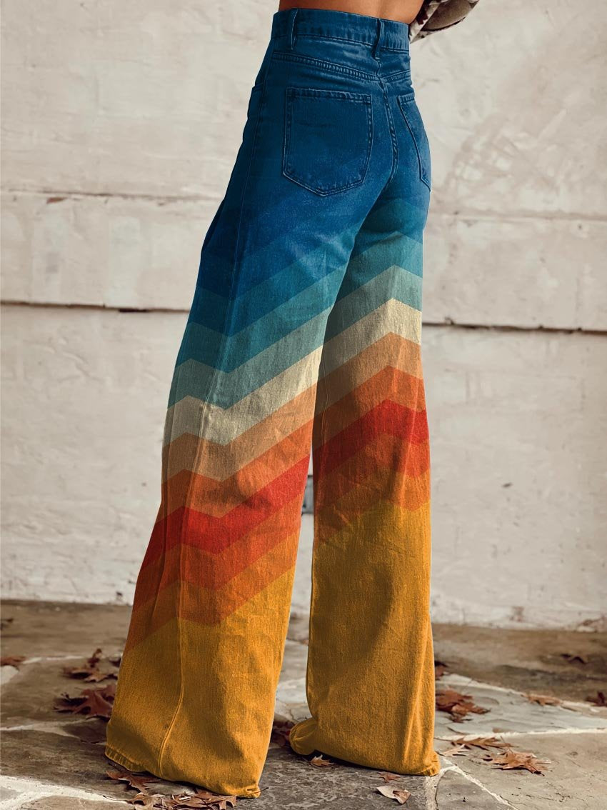 High-Waisted Wide-Leg Pants with Retro Print for Women