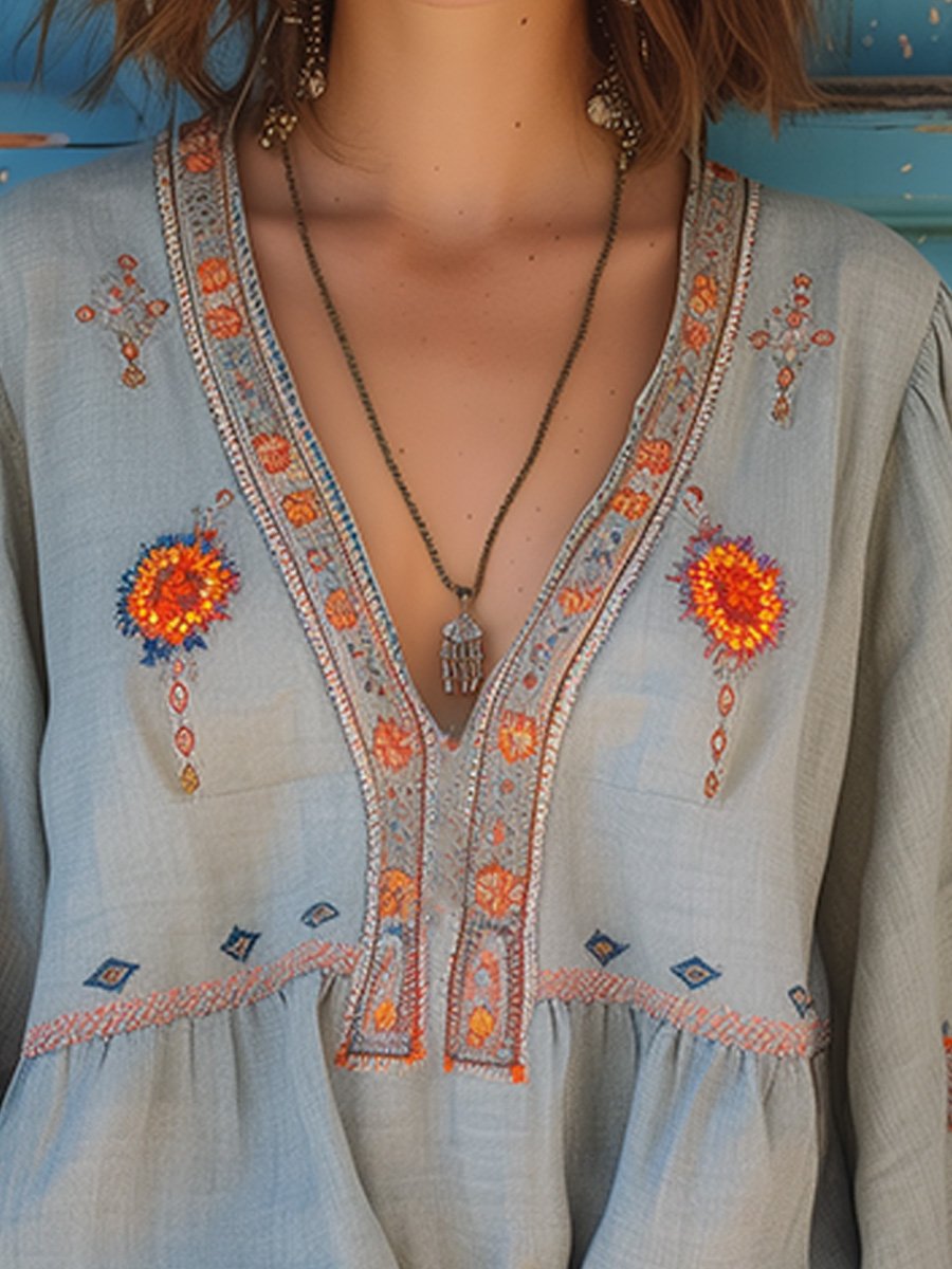 Printed V-neck Blouse for Women