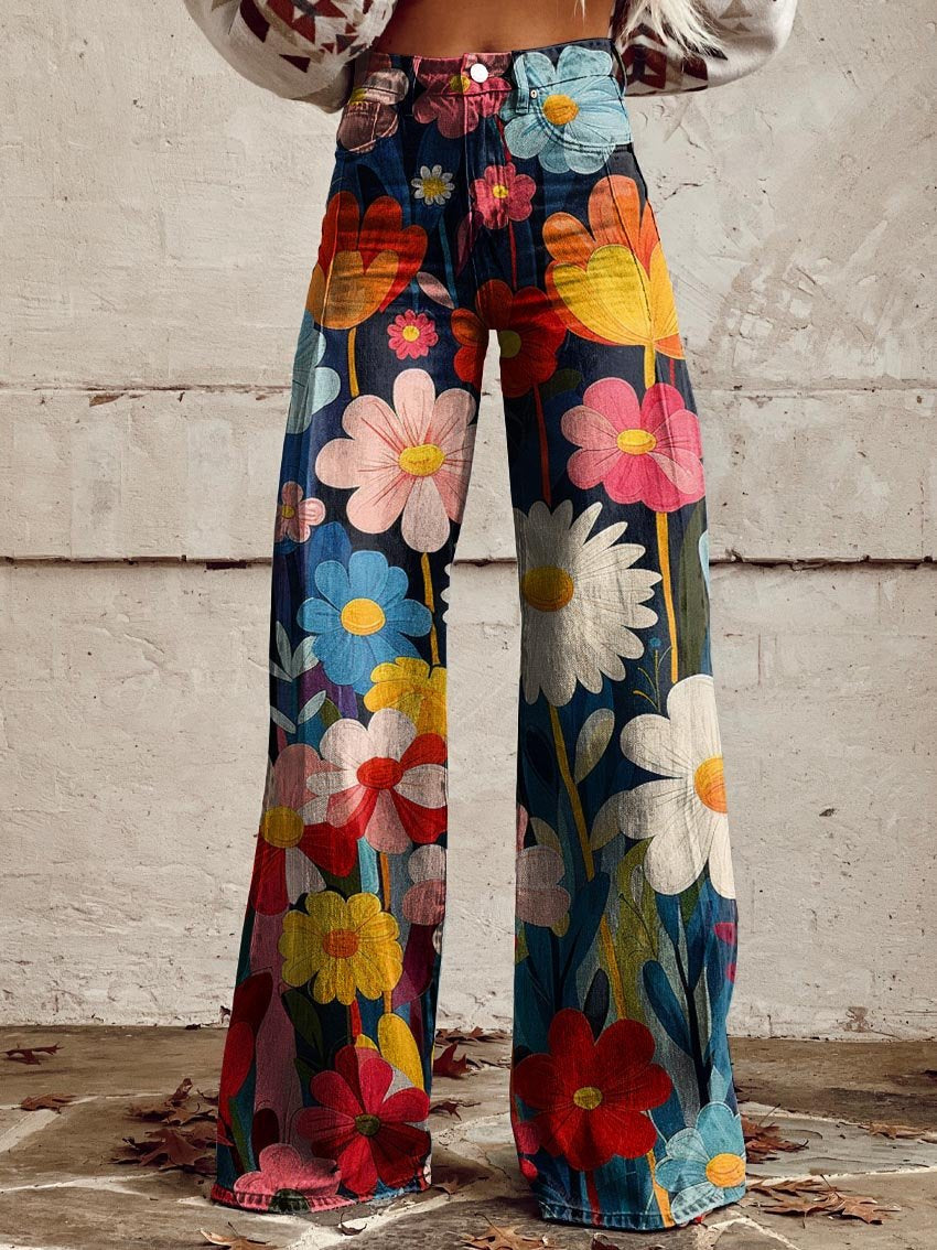 Wide-Leg Pants with Floral Print for Women
