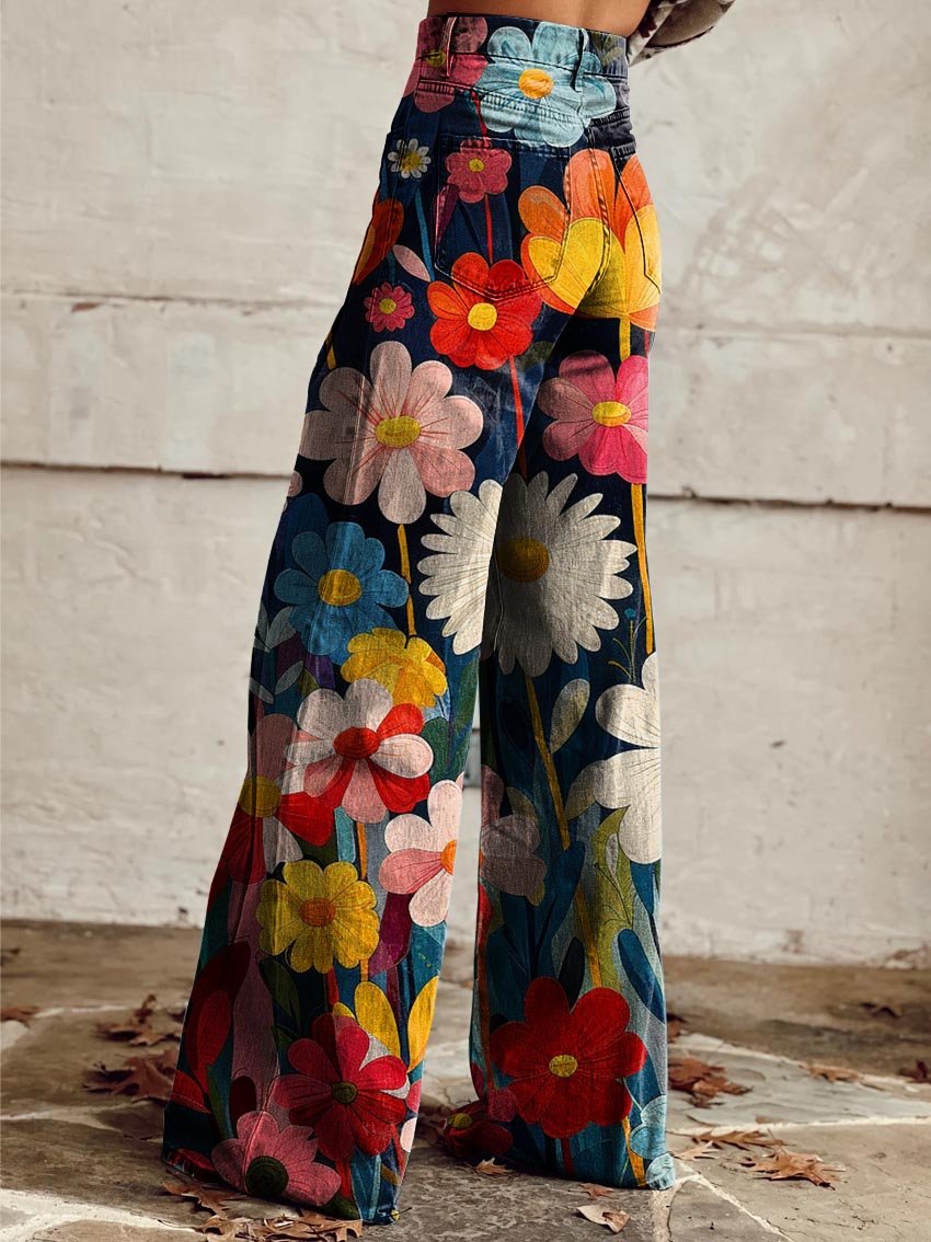 Wide-Leg Pants with Floral Print for Women