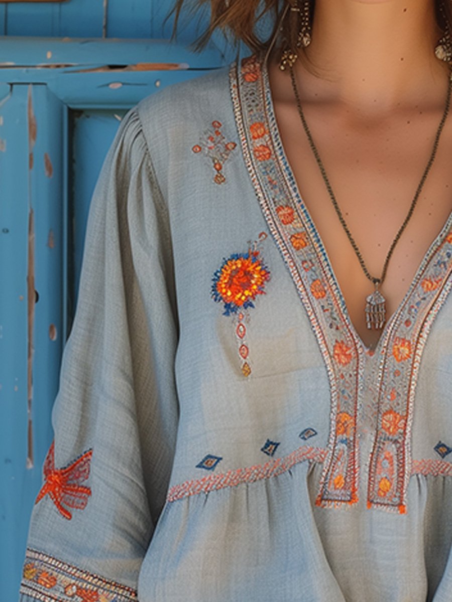 Printed V-neck Blouse for Women