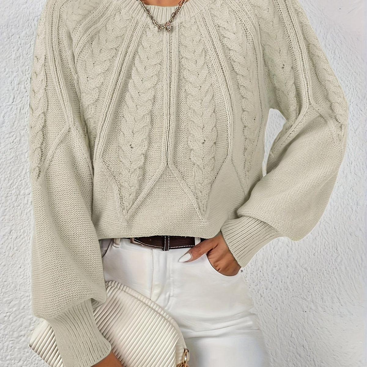 Cropped Cable Knit Sweater for Women