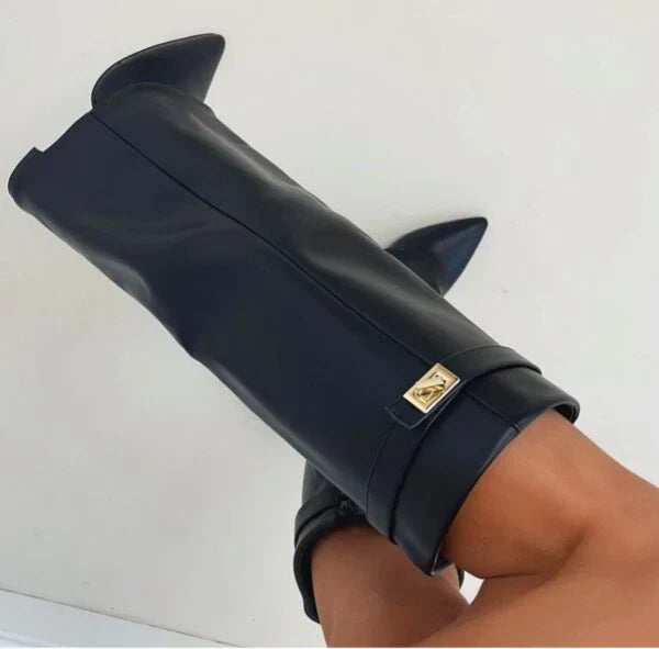 Knee High Boots in Faux Suede with a Pointed Toe for Women