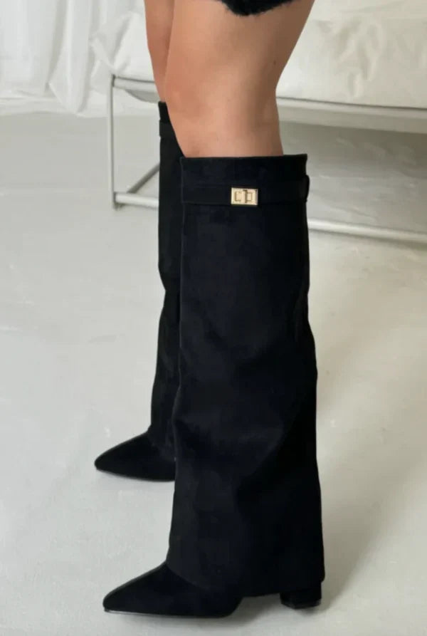 Knee High Boots in Faux Suede with a Pointed Toe for Women