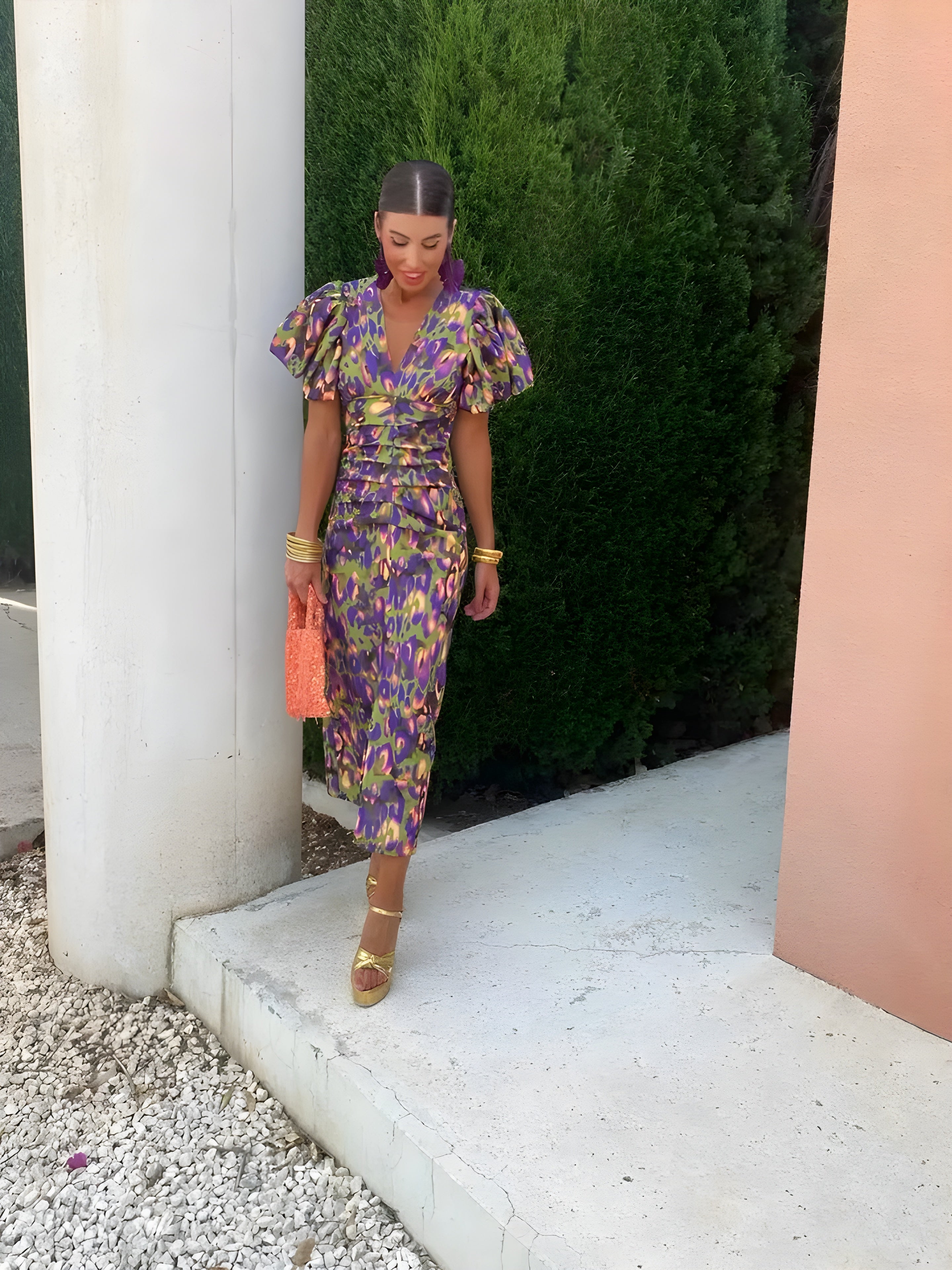 Elegant Dress with Pleated Sleeves for Women