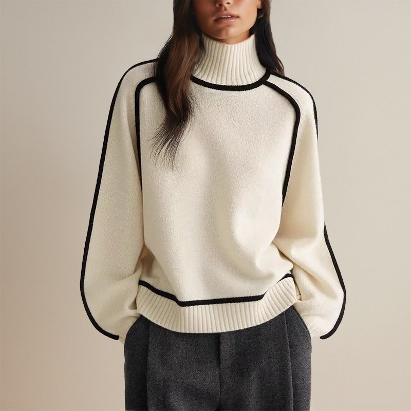 Wool Blend Turtleneck Pullover Sweater for Women