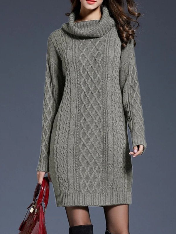 Chunky Knit Turtleneck Sweater Dress for Women