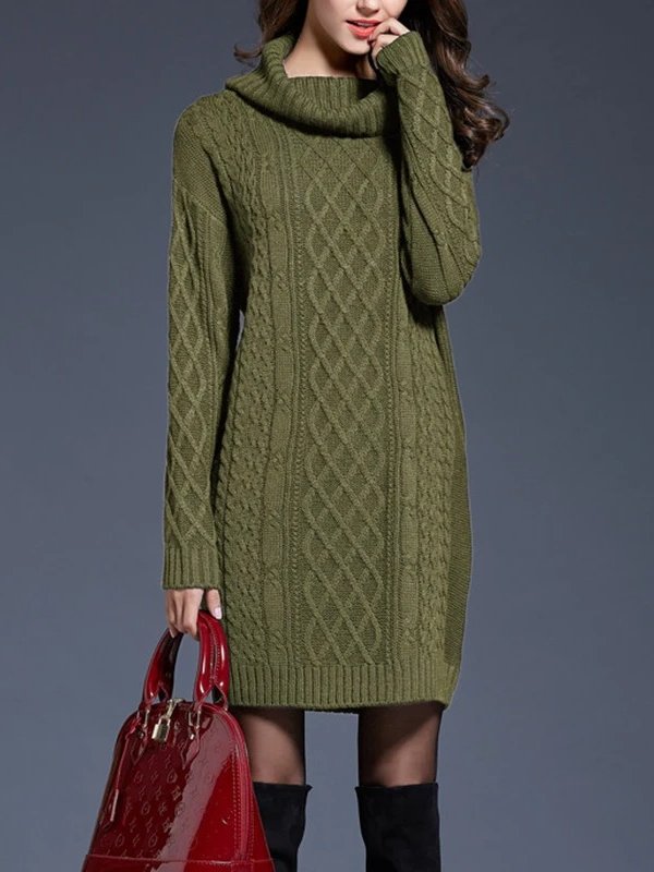 Chunky Knit Turtleneck Sweater Dress for Women
