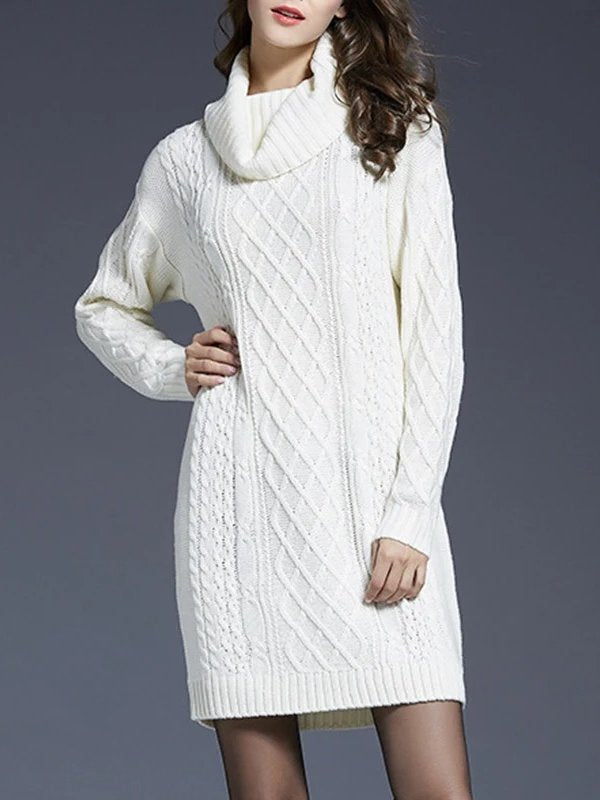 Chunky Knit Turtleneck Sweater Dress for Women