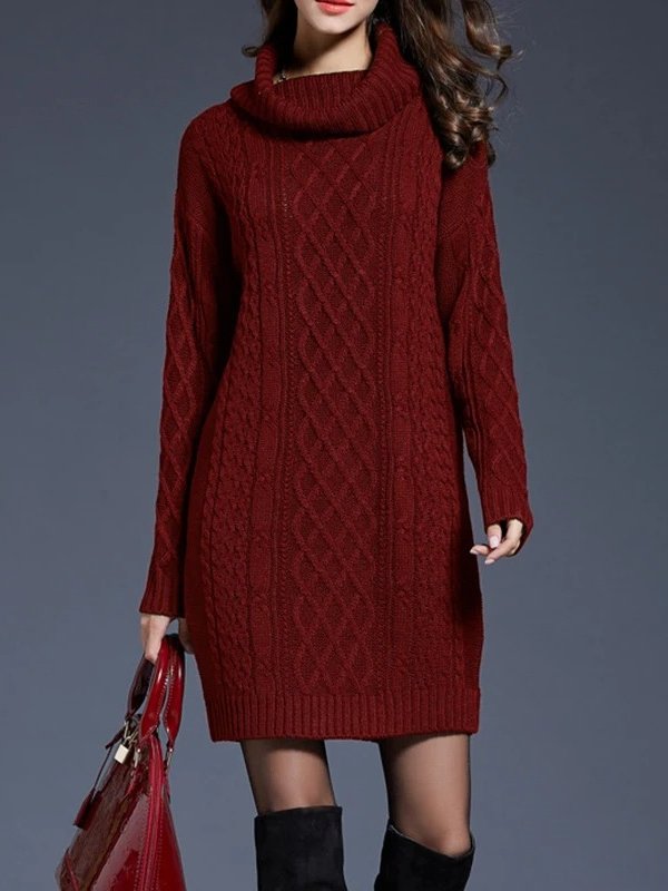 Chunky Knit Turtleneck Sweater Dress for Women
