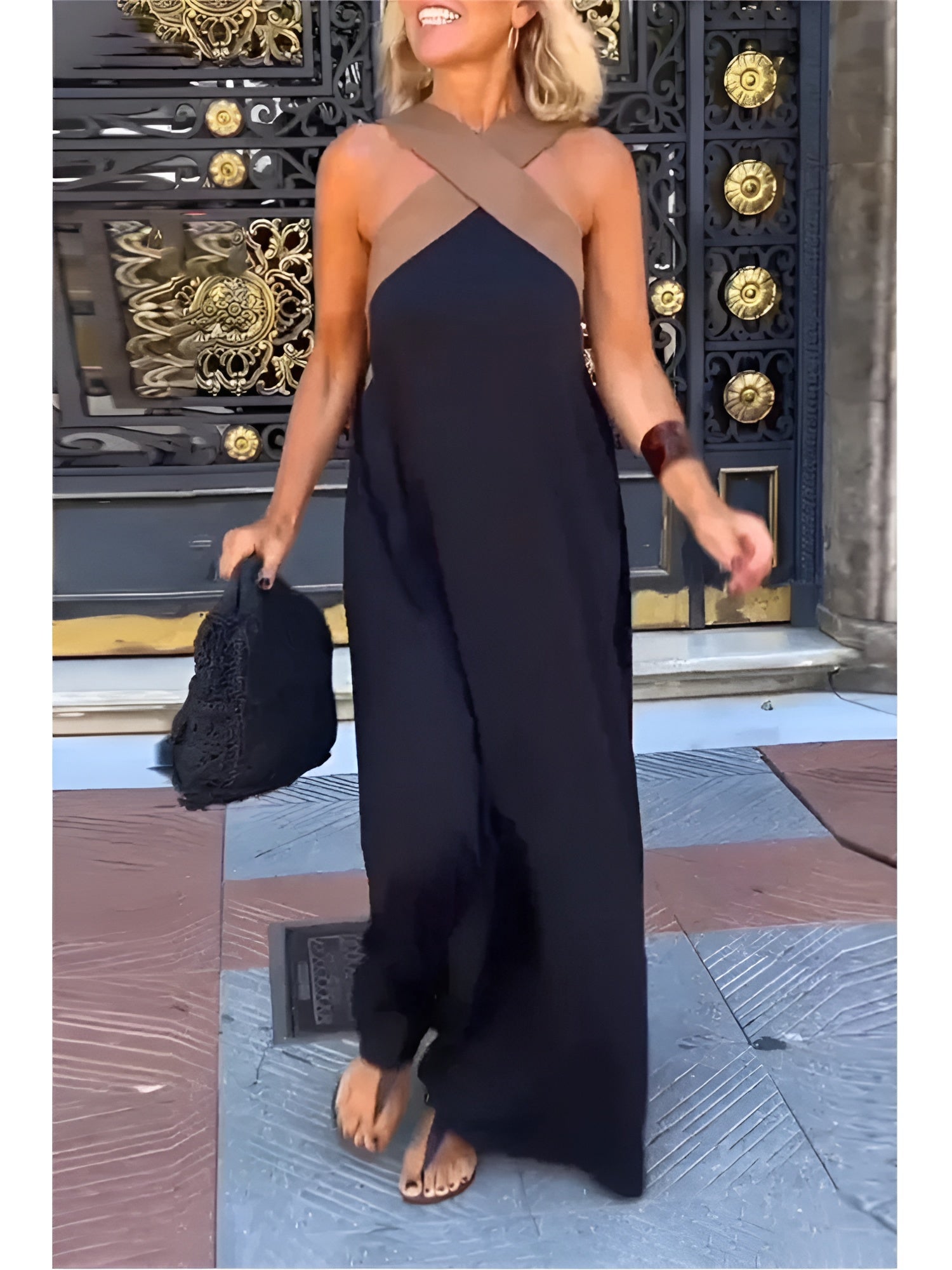 Long Sleeveless Dress with Crossed Straps for Women