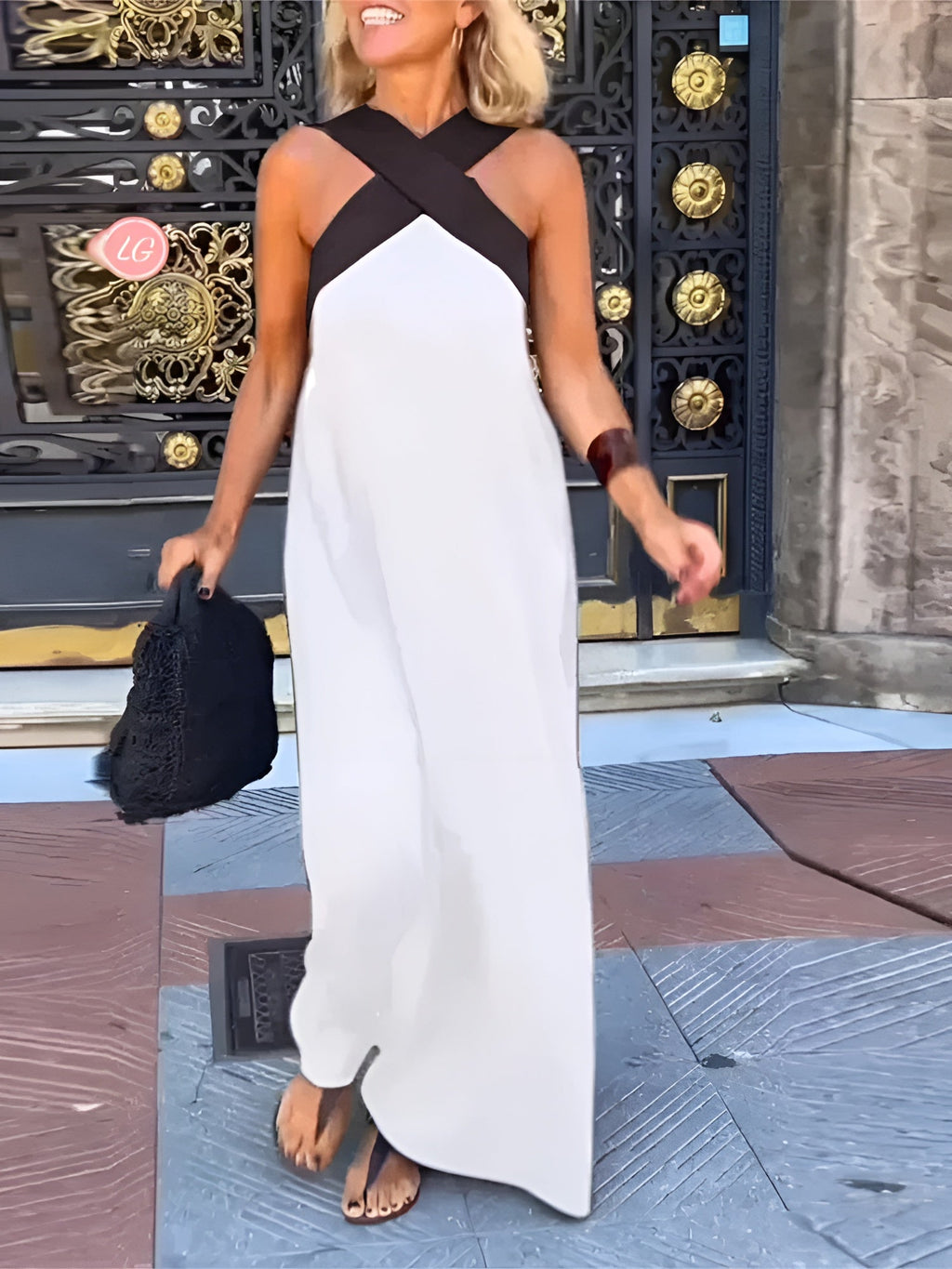 Long Sleeveless Dress with Crossed Straps for Women