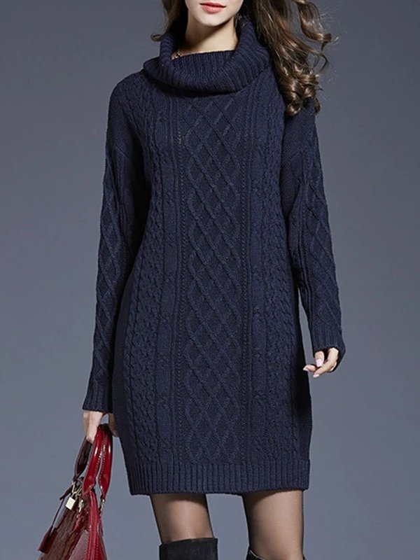 Chunky Knit Turtleneck Sweater Dress for Women