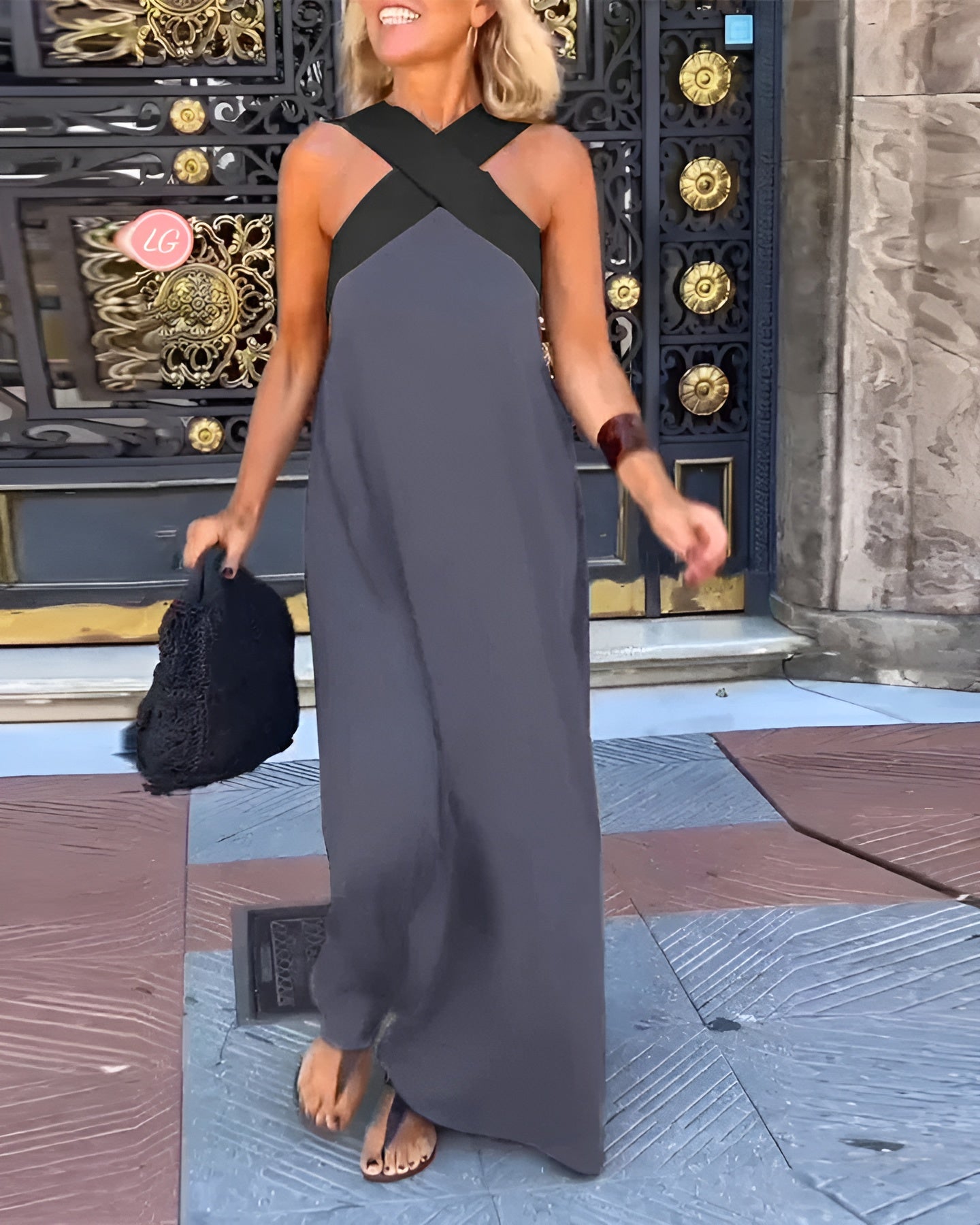 Long Sleeveless Dress with Crossed Straps for Women