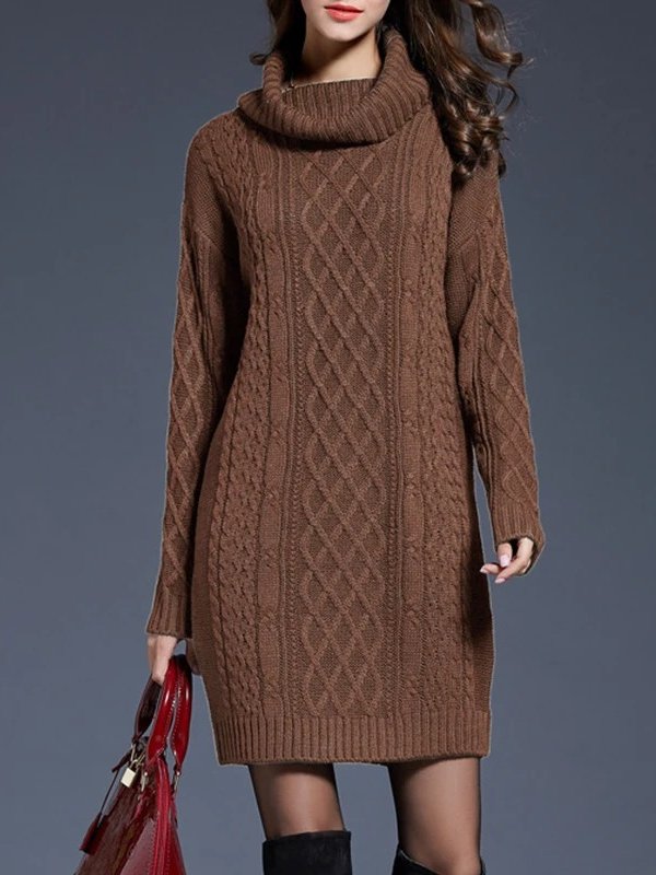 Chunky Knit Turtleneck Sweater Dress for Women