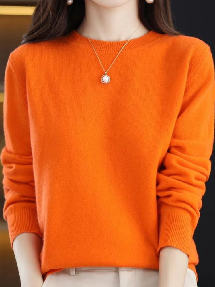 Long Sleeve Crew Neck Knit Pullover Sweater for Women