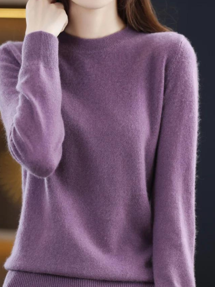 Long Sleeve Crew Neck Knit Pullover Sweater for Women