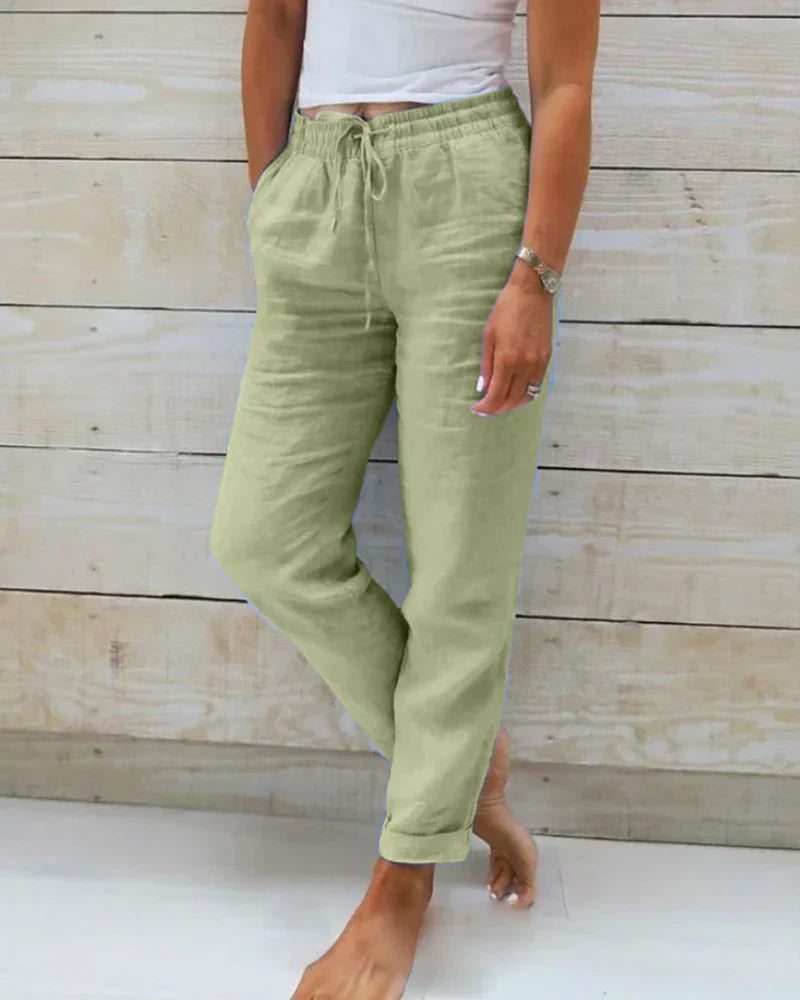 Wide-Leg Linen Pants for Women with Elastic Waist