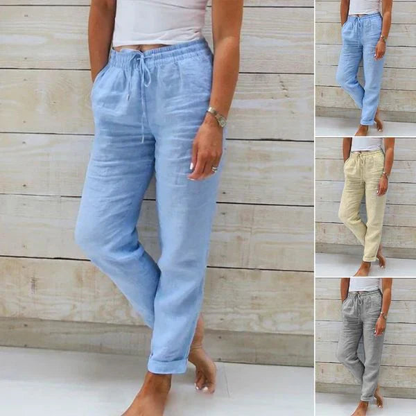 Wide-Leg Linen Pants for Women with Elastic Waist